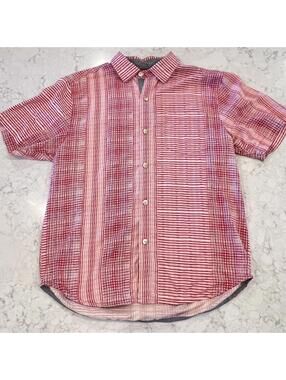 Tommy Bahama Men's short sleeve Silk Shirt Bright Blush RED Bay Street Blues MED